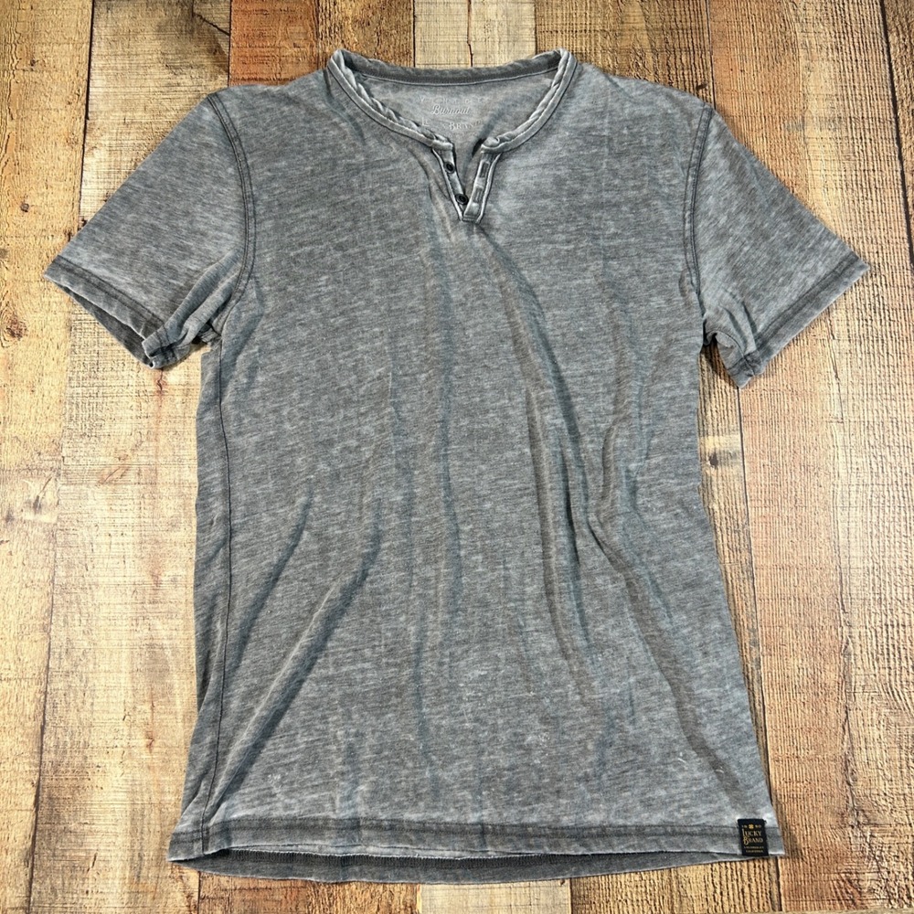 Lucky Brand Grey Venice Burnout Cotton Blend Short Sleeve Henley Shirt Small
